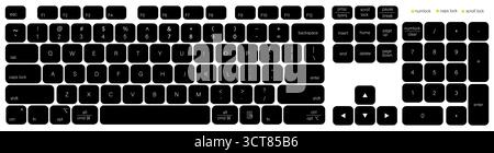 Keyboard of computer, laptop. Modern key buttons for pc. Black, white keyboard isolated on white background. Icons of control, enter, qwerty, alphabet Stock Vector