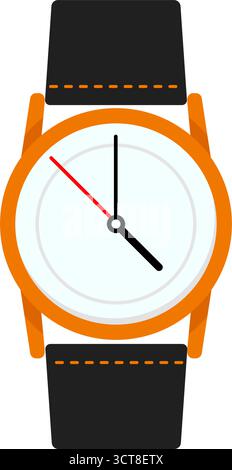 Classic wrist watch with leather strap flat vector illustration Stock Vector