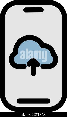 This modern icon depicts a smartphone uploading data to the cloud- ideal for project management- agile- and scrum applications. It represents seamless Stock Vector