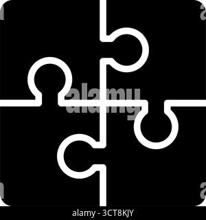 : Four pieces connected jigsaw puzzle square vector icon Stock Vector