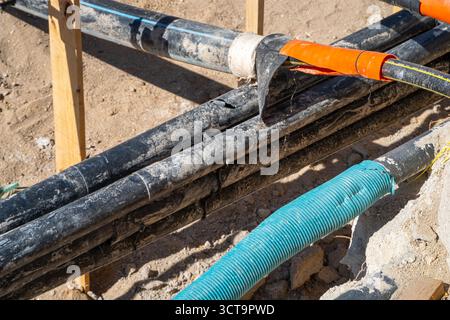 The Installation of an Underground Electrical Wires The Concept of an Engineering Stock Photo