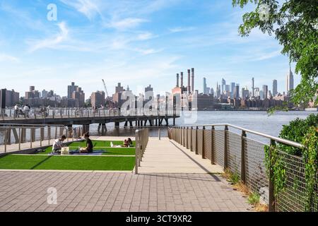 Brooklyn, New York City - October 4, 2025:  View from waterfront park in Willamsburg Brooklyn with view of New York City skyline. Stock Photo