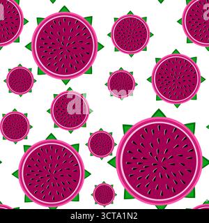 Dragonfruit red slices seamless tropical pattern vector illustration Stock Vector
