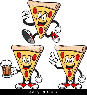 Pizza Mascot Set 03, Hand Drawn illustrations of Pizza Mascots in various poses. Stock Vector