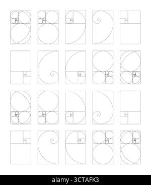 Vertical golden ratio harmony proportions template. Fibonacci numbers ...