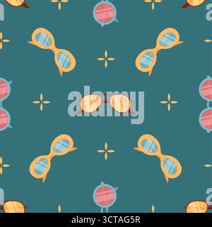 Flat Seamless Pattern Sunscreen Bottle Sunglasses Stock Vector