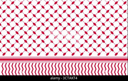Red keffiyeh pattern. Palestinian traditional men headgear print. Geometric fabric texture. Classic arabic cloth background. Oriental textile design. Vector graphic illustration. Stock Vector