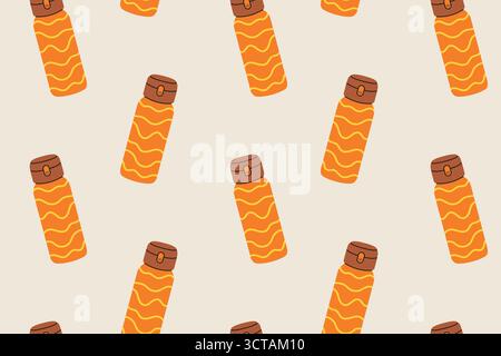 Pattern made of thermoses. Isolated white background. Flat-style vector illustration. Stock Vector