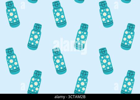 Pattern made of thermoses. Isolated white background. Flat-style vector illustration. Stock Vector
