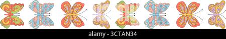 Groovy Retro Butterfly Seamless Border Pattern Stock Vector