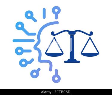 AI ethics of artificial intelligence circuit human head with scale of justice symbolizing the crucial need for fairness impartiality and morality in Stock Vector