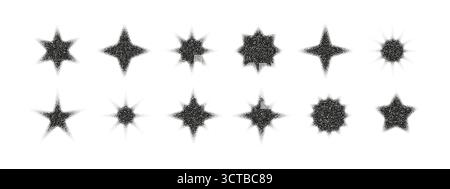Collection of grainy sparkle icons in halftone retro style. Vintage textured sparkle shapes isolated on white background for poster, graphic, print Stock Vector