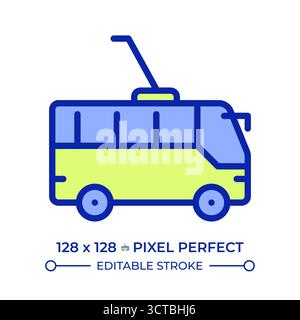 Trolleybus pixel perfect line color icon Stock Vector