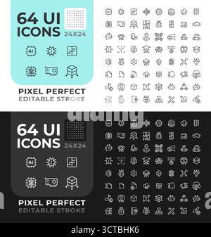 Production automation line ui icons set for light and dark mode Stock Vector