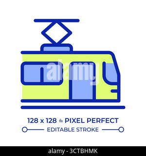 Tram pixel perfect line color icon Stock Vector