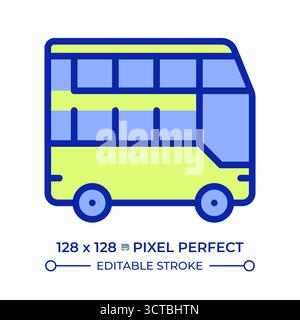 Double decker bus pixel perfect line color icon Stock Vector