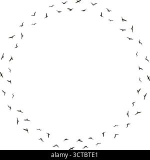 Silhouette of flying birds frame. Starling birds flock in the sky template. Frame with empty space for your text Stock Vector