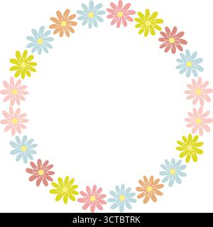 Spring meadow frame. Rectangle frame with flowers. Cute daisy empty frame box. Hand drawn vector Stock Vector