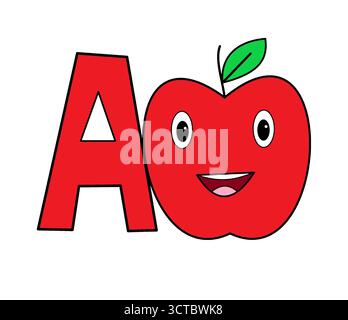 a for apple letter A alphabet A standing near apple for kids education Stock Vector