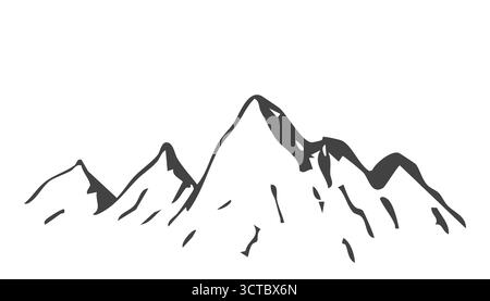 Mountains silhouettes for high mountain hand drawn scenery, pencil line simple mountain range. Retro vintage rocky background. Vector illustration Stock Vector