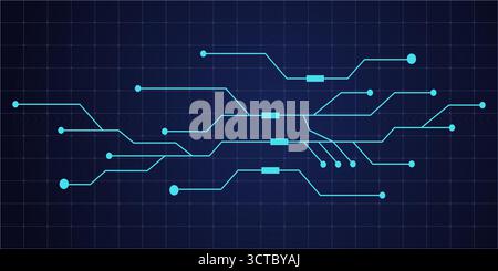 HUD tech digital background circuit abstract element, background. Futuristic AI chip display bg in electric blue. line with engineering technology concept . Vector illustration Stock Vector