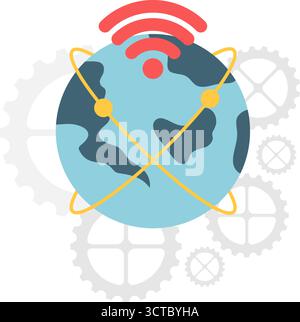 global internet network worldwide, globe with internet signal symbol Stock Vector