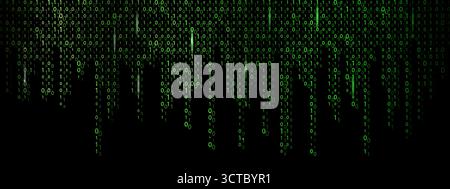 Green binary rain background in matrix style. Hightech cyber code with glowing numbers Stock Vector