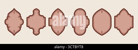 Islamic frame shapes with decorative borders - traditional geometric arch silhouettes with brown edges. Middle Eastern architectural elements for cultural design or religious greeting cards. Stock Vector