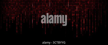 Red binary code background. Matrix style bg. Futuristic cyber concept Stock Vector
