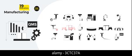 Manufacturing and industrial production process outline illustrations mega bundle Stock Vector