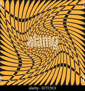 Warped wave grid. Orange black twist. Optical swirl Vector. Bold distortion design. EPS 10. Stock Vector