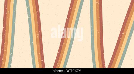 Retro rainbow vertical lines path background. Horizontal banner with boho stripes abstract pattern. Vector vintage curved underline geometric backdrop Stock Vector