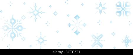 Stipple dots snowflakes collection. Blue gradient dotted snow ice shapes set. Christmas halftone illustration with fading gradation. Winter New Year p Stock Vector