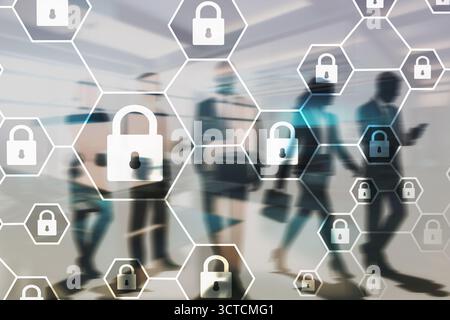 Secure structured business concept with locked elements and cybersecurity protection. Stock Photo