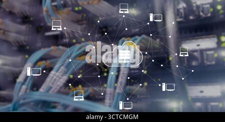 Cloud Computing Technology Data Storage and Security on server background. Stock Photo