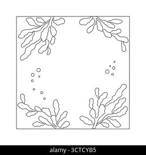 Elegant Art nouveau style seaweed frame hand drawn monochrome vector illustration Stock Vector