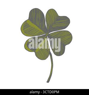 Clover leaves sketch. Decorative sceleton leaf icons. Vector hand drawn illustration. Minimal line art style. St Patrick's day elements Stock Vector