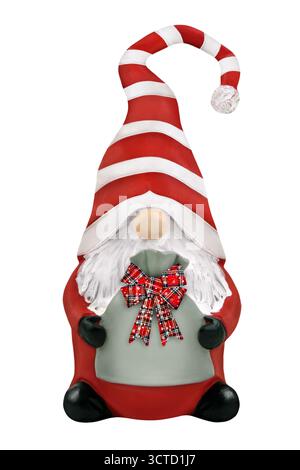 Red Christmas decoration with gnome and gift and isolated on white background Stock Photo