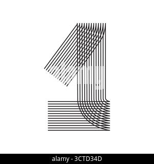 Line Art number 1 one in black thin lines striped isolated on white background. Graphic design vector illustration for Banner Greeting Card Annual Rep Stock Vector