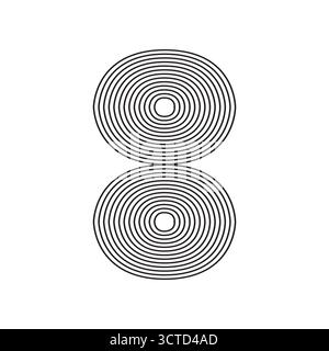 Number eight 8 linear in black thin striped lines isolated on white background. Graphic design vector illustration for Banner Greeting Card Annual Rep Stock Vector