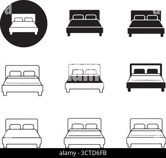 Various bed designs in a set perfect for projects on transparent background silhouette Stock Vector