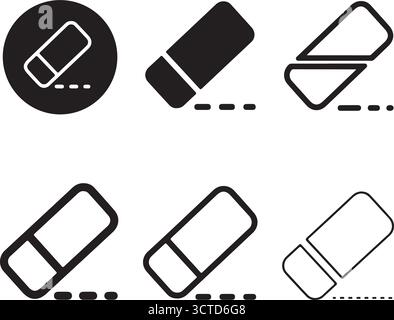 Black eraser icons in various styles on transparent background silhouette Stock Vector
