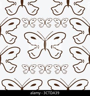 Hand Drawn Brown Butterfly Seamless Pattern Vector Illustration Stock Vector