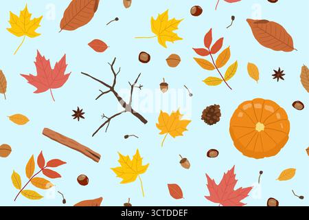 Autumn seamless pattern. Hand drawn cozy autumn theme doodle texture. Autumn colors vector background. Stock Vector