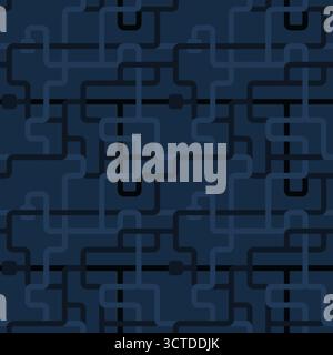 Seamless water infrastructure pattern - connecting pipes geometric maze design. Utility piping background. Stock Vector