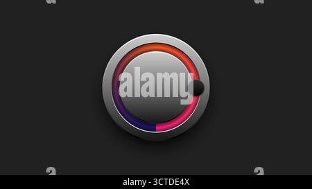 Sleek metallic button with gradient color ring, perfect for UI, technology or music interface design, vector illustration Stock Vector