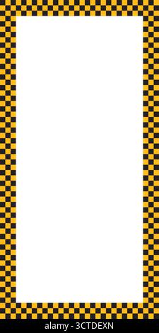 Rectangle frame with black and orange taxi car print isolated on white background. Vignette with chequered pattern. Rectangular geometric framework Stock Vector