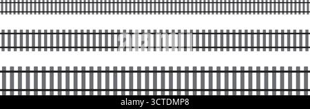 Set of railroad segments. Rail road elements top view. Train track straight lines isolated on white background. Fence or stairs texture. Vector Stock Vector
