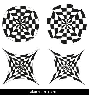 Checkerboard round patterns. Two circle elements. Black white abstract design. Vector visual texture. EPS 10. Stock Vector