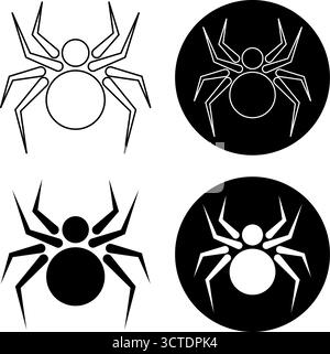 Set of Spider Icons in Black and White Illustration. These icons suitable for Halloween designs, web graphics, warning signs or decorative projects. Stock Vector